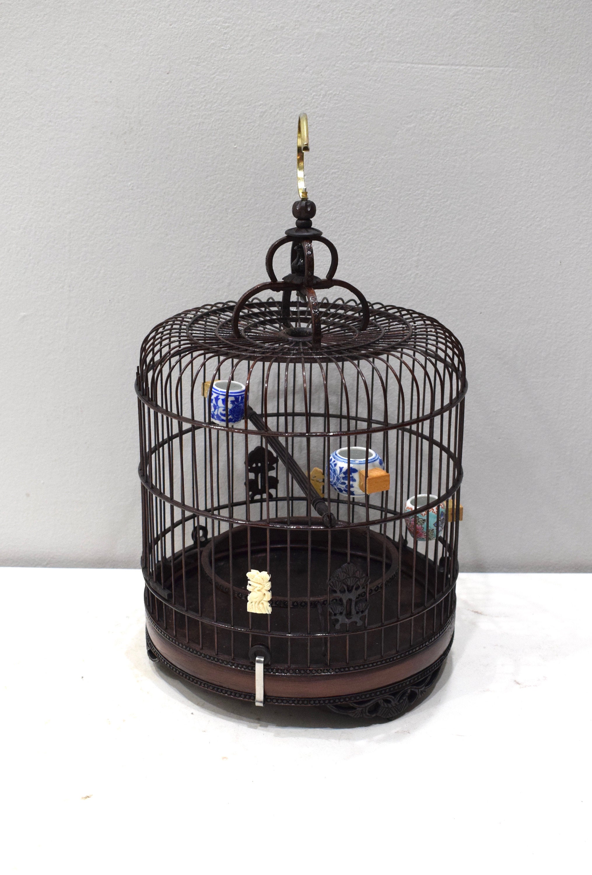 Birdcage Chinese Wicker Round Birdcage Porcelain Water Food Bowls