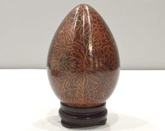 Chinese 1000 Flower Design Cloisonne Egg on Stand  8.5"