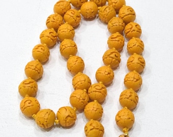 Beads Chinese Round Yellow Cinnabar Bead Strand
