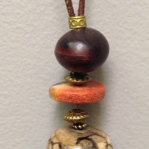 Indonesian Necklace Tiger Eye Coral Cord Pendant Handmade Handcrafted Red Apple Coral Natural Tiger Eye Beads Gift for Her Jewelry Necklace image 1