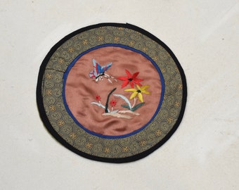 Chinese Silk Embroidered Round Textile 6"