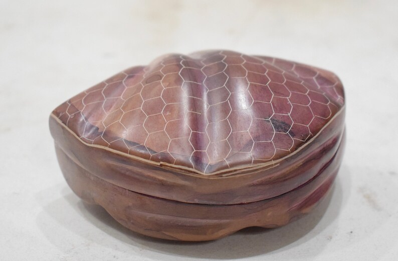 Shell Clam Box Soapstone Carved Design Hand Painted Clam Box Kenya
