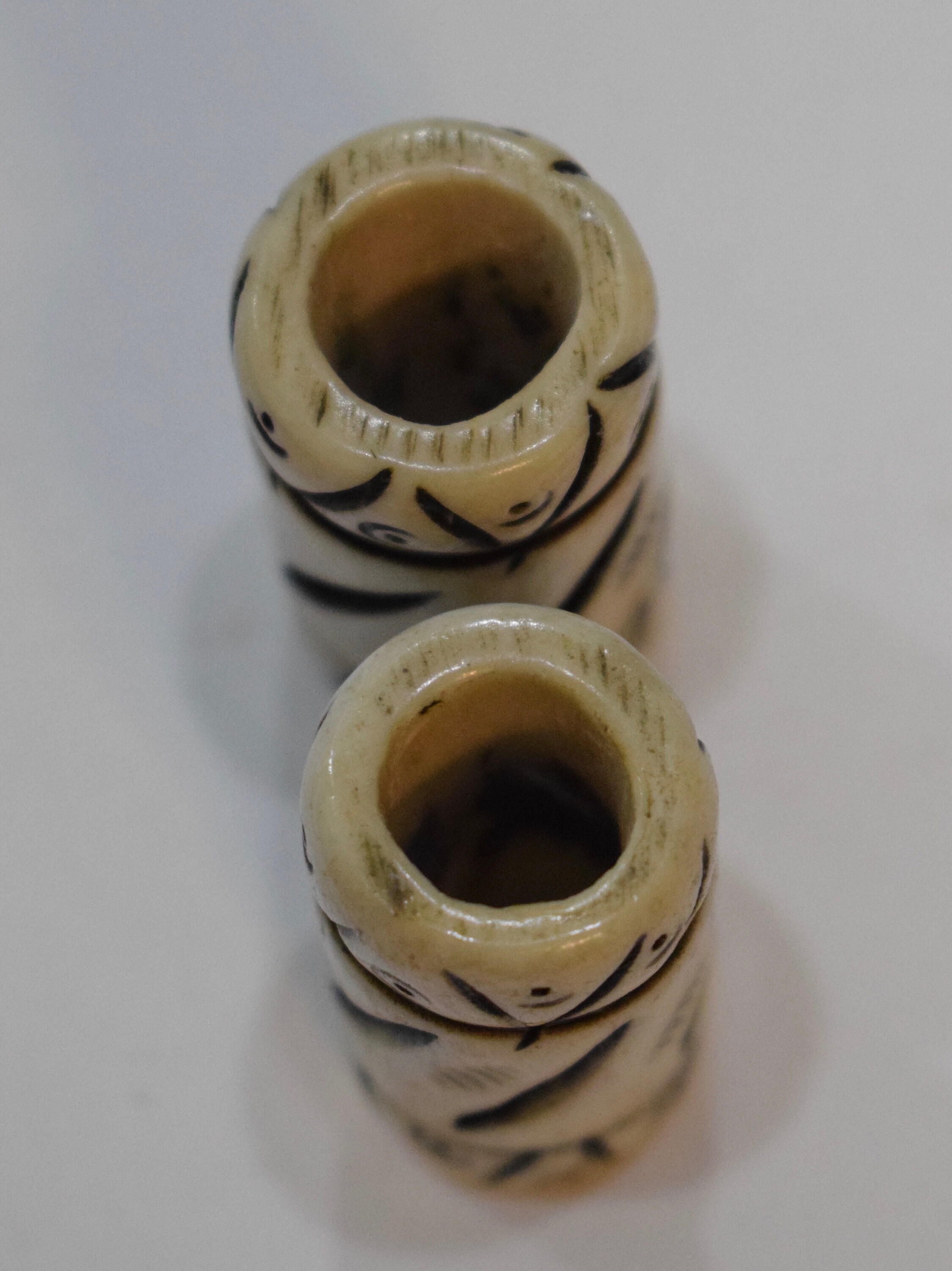 Beads Indonesian Large Bone Carved Round Tube Vintage Beads 38mm