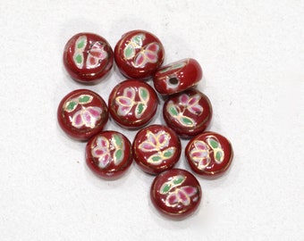 Beads Chinese Red Flat Porcelain Beads 11mm
