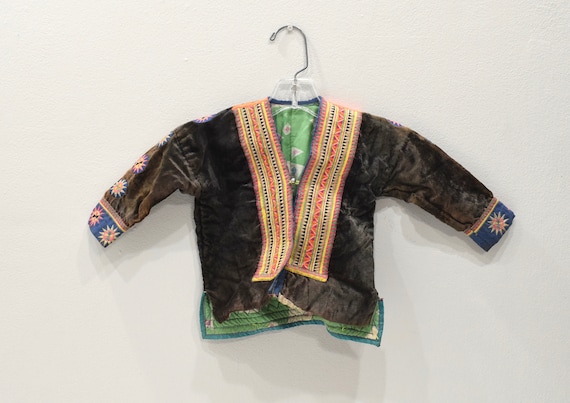 Chinese Hmong Brown Embroidered Childs Jacket - image 1