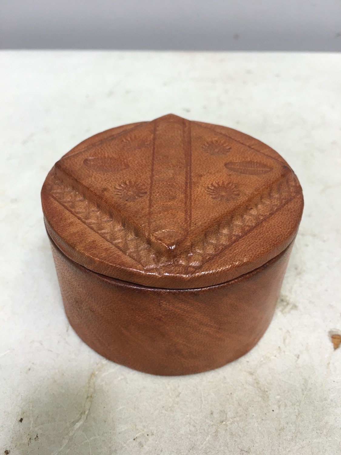 African Box Yellow Leather Tuareg Box Mali Handmade Hand Tooled Symbols Dyed Leather Box