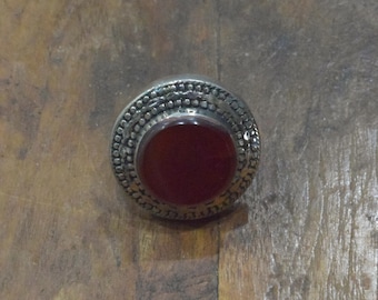 Middle Eastern Silver Red Kuchi Ring Size 9