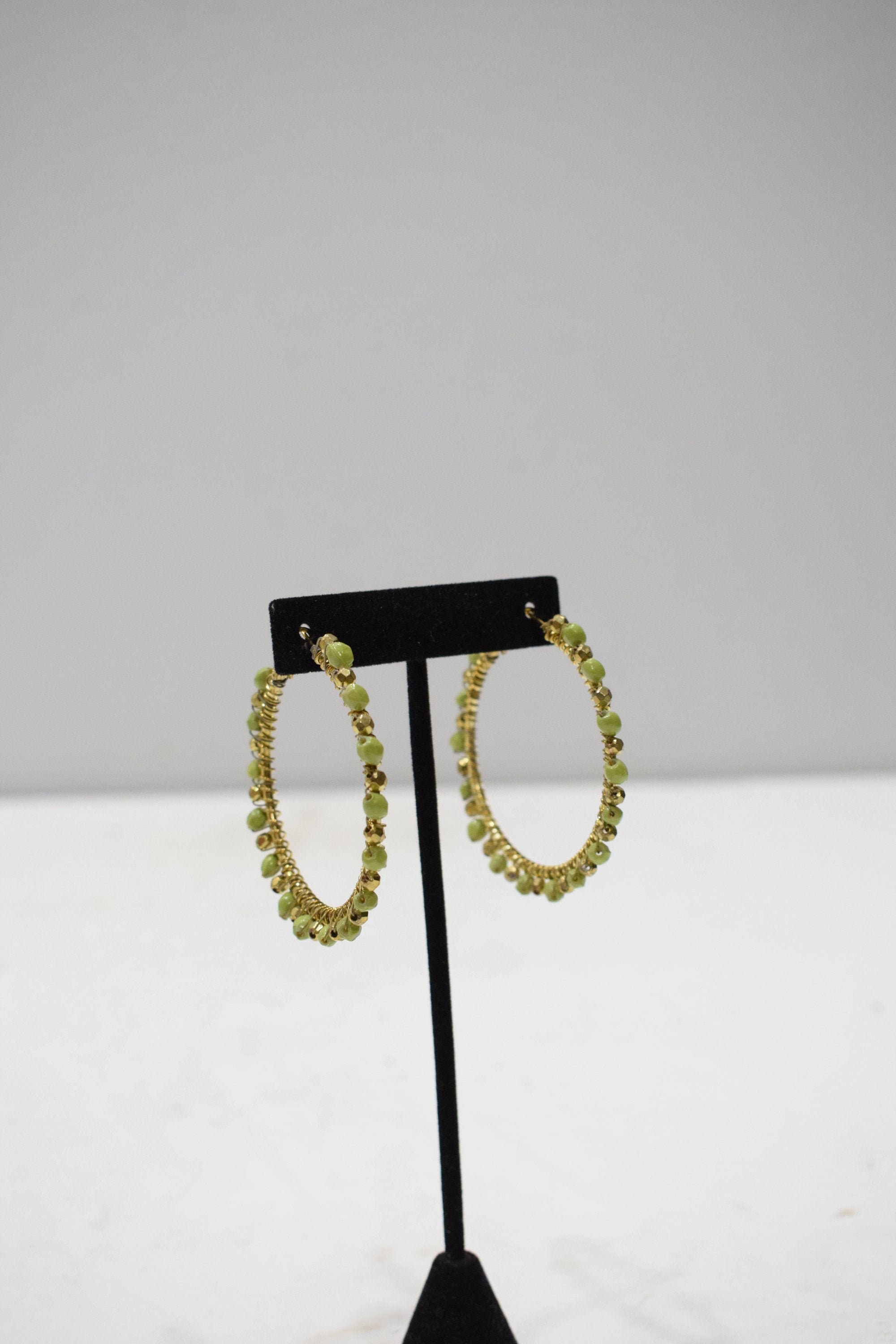 Earrings Lime Green Bead Hoop Earrings