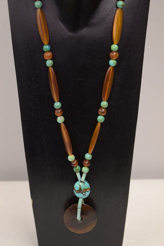 Necklace Southwest Brown  Disc Beads Tubes Chines… - image 2