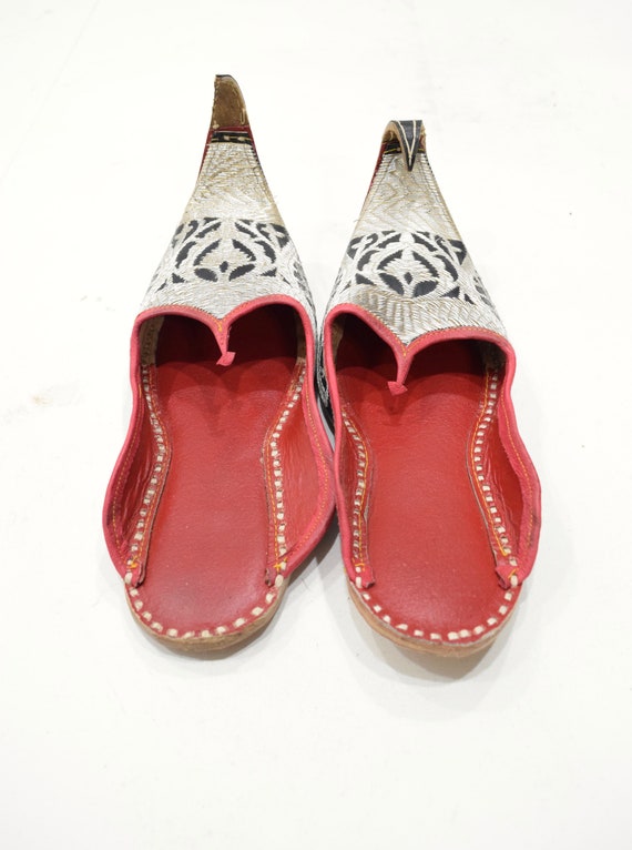 Shoes Silver Embroidered India Leather Wedding Sh… - image 1