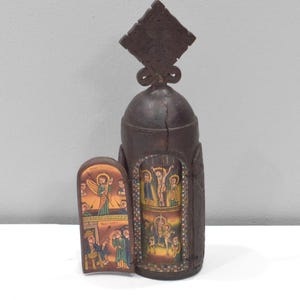 Ethiopian Orthodox Altar Icon Painted Wood Panel Case