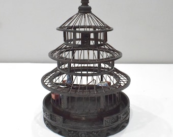 Chinese Wicker Birdcage Porcelain Water Food Bowls