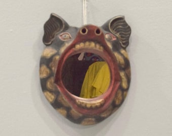 Indonesian Pig Folk Art Wall Mirror