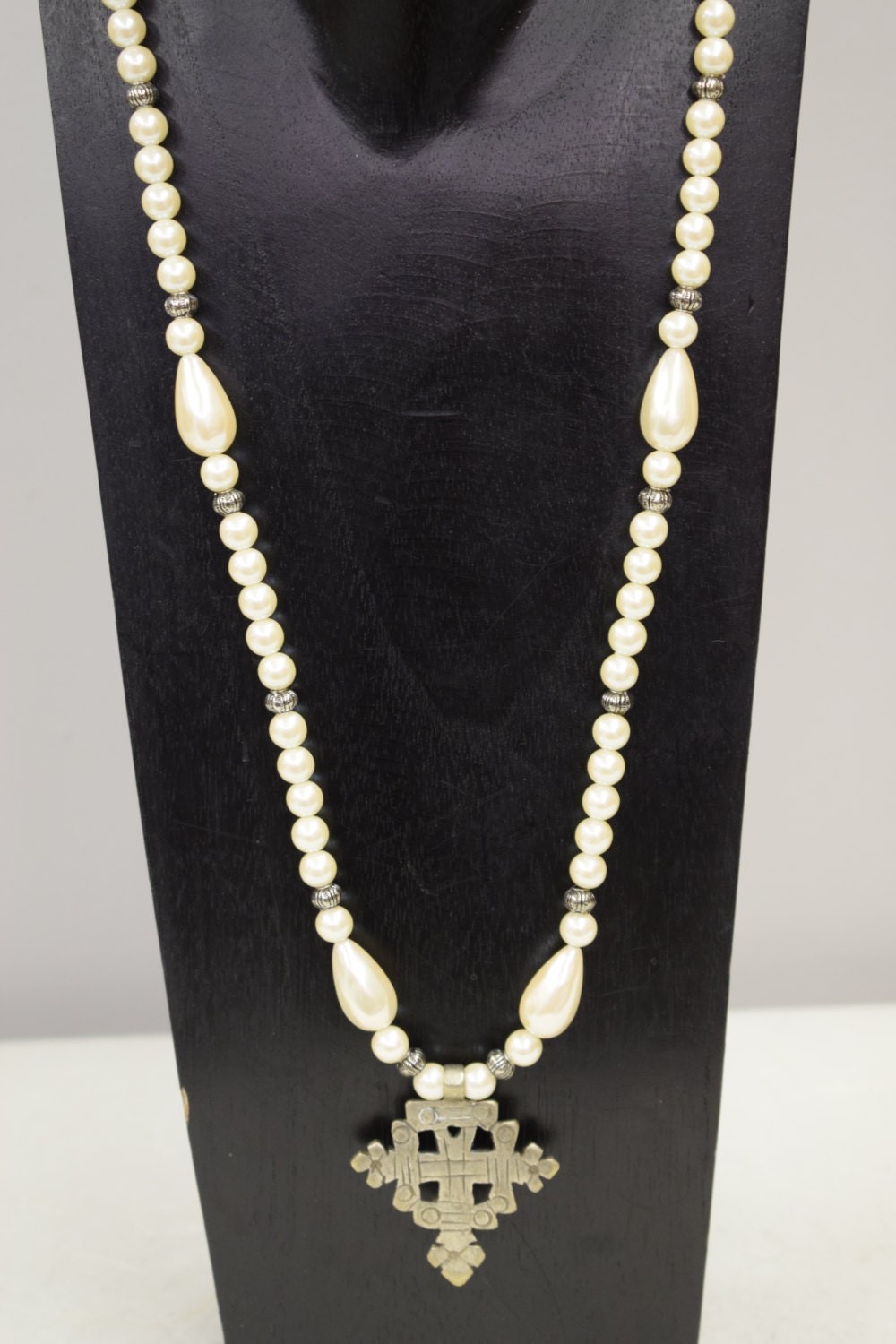 Necklace Vintage Ethiopian Silver Coptic Cross Pearls Handmade Pearls ...