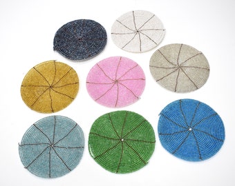 Indonesian Assorted Color Round Wire Beaded Coasters