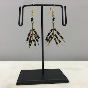 Earrings African Brass and Black Glass Earrings Masai Beaded Earrings Handmade Brass Women Earrings Tribal E46