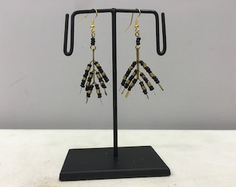 Earrings African Brass and Black Glass Earrings Masai Beaded Earrings Handmade Brass Women Earrings Tribal E46