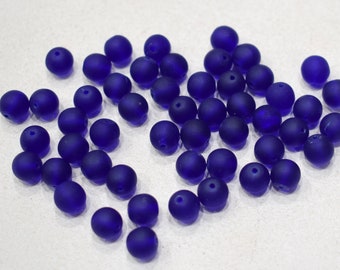 Beads Czech Frosted Blue Glass Beads 8mm