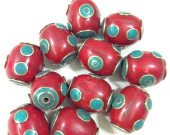 Beads Tibetan Red Crackle Resin Turquoise Beads 28-29mm