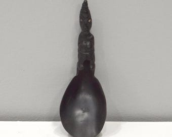 Indonesian Buffalo Horn Carved Rice Scoop Figurative Top