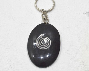 Keychain Black Oval Silver Disc Indonesia