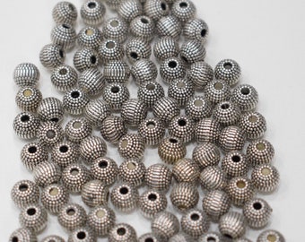 Beads Silver Small Round Textured Beads 6mm