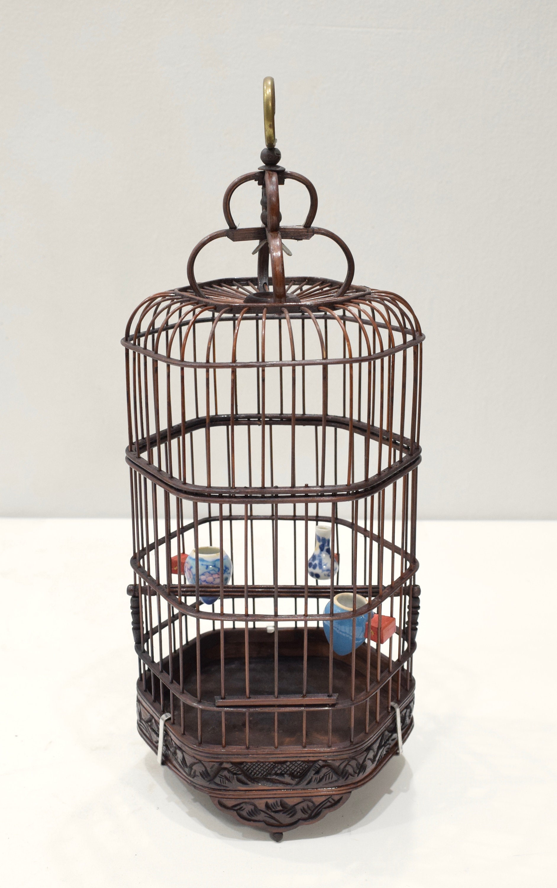 Chinese Wicker Hexagone Extendable Birdcage Porcelain Water Food Bowls