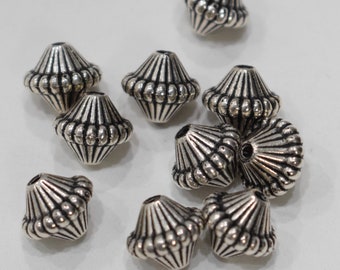 Beads Silver Etched Bicone Beads 10mm