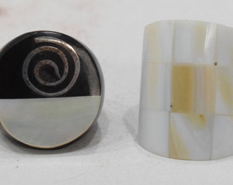 Ring 2 Black Horn Inlaid Mother of Pearl Ring Indonesia