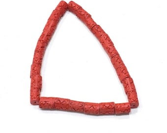 Beads Chinese Red Cinnabar Tube Bead Strand