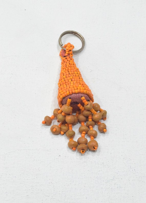 Keychain Assorted Orange Glass Beads Indonesia