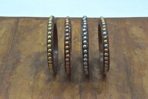 Assorted Wood Studded Bangle Bracelets - image 1