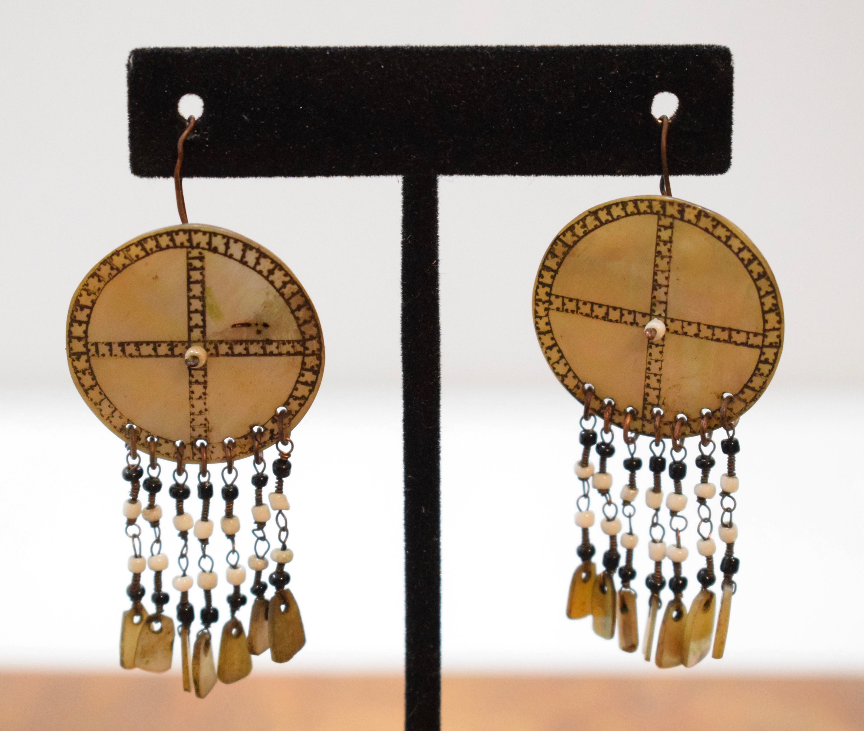 Philippines Earrings Ilongot Mother of Pearl Shell Earrings 2 1/4