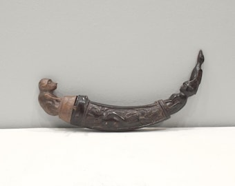 Timor Indonesian Water Buffalo Horn Etched Betel Nut Lime Container