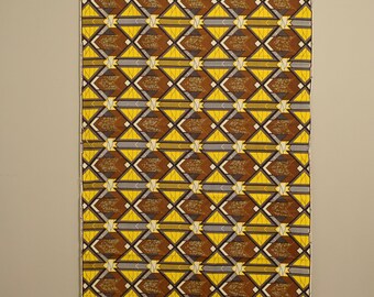 African Waxed Fabric Long Brown Yellow Black White Patten Dogon Fabric 145"