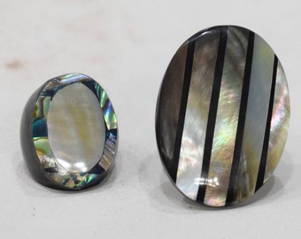 Ring 2 Black Horn Inlaid Mother of Pearl Ring Indonesia