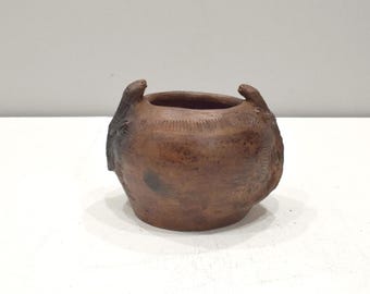 African  Brown Lizard Clay Storage Pot Kenya