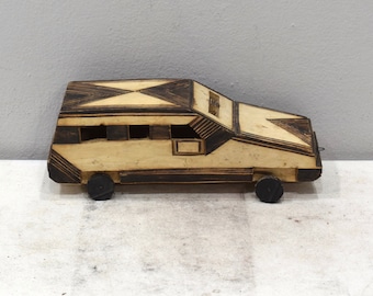 African Sculpture Handmade Car Truck Burnished Wood Tanzania