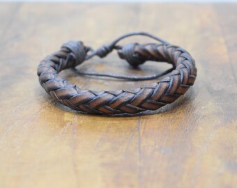 Bracelet Brown & Brown Black Leather Woven Round Tie Bracelet