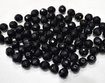 Czech Jet Faceted Crystal Beads
