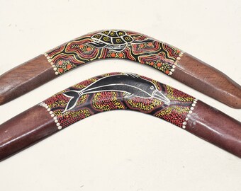 Boomerang Bali Indonesia Wood Wall Decor Tribal Painted Boomerang