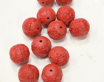 Beads Chinese Red Cinnabar Lacquered Round Beads 15mm