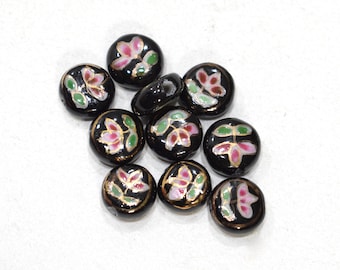 Beads Chinese Black Flat Porcelain Beads 11mm