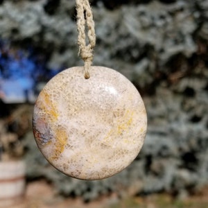 Chrysanthemum Fossil Stone Hemp Necklace