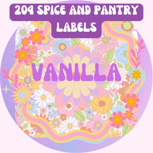 Printable Labels for Organization - Kitchen, Pantry, Apothecary, Spice Jars - Retro, Y2K Flowers, 70&#39;s - Digital Download, Over 200 Labels