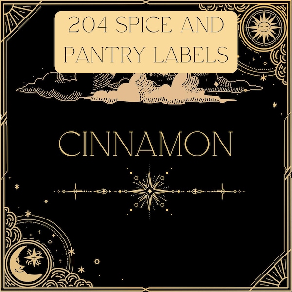 Printable Labels for Organization - Kitchen, Pantry, Apothecary, Spice Jars - Celestial Sun and Moon - Digital Download, Over 200 Labels