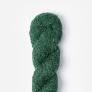 May include: A skein of dark green yarn with a fuzzy texture.