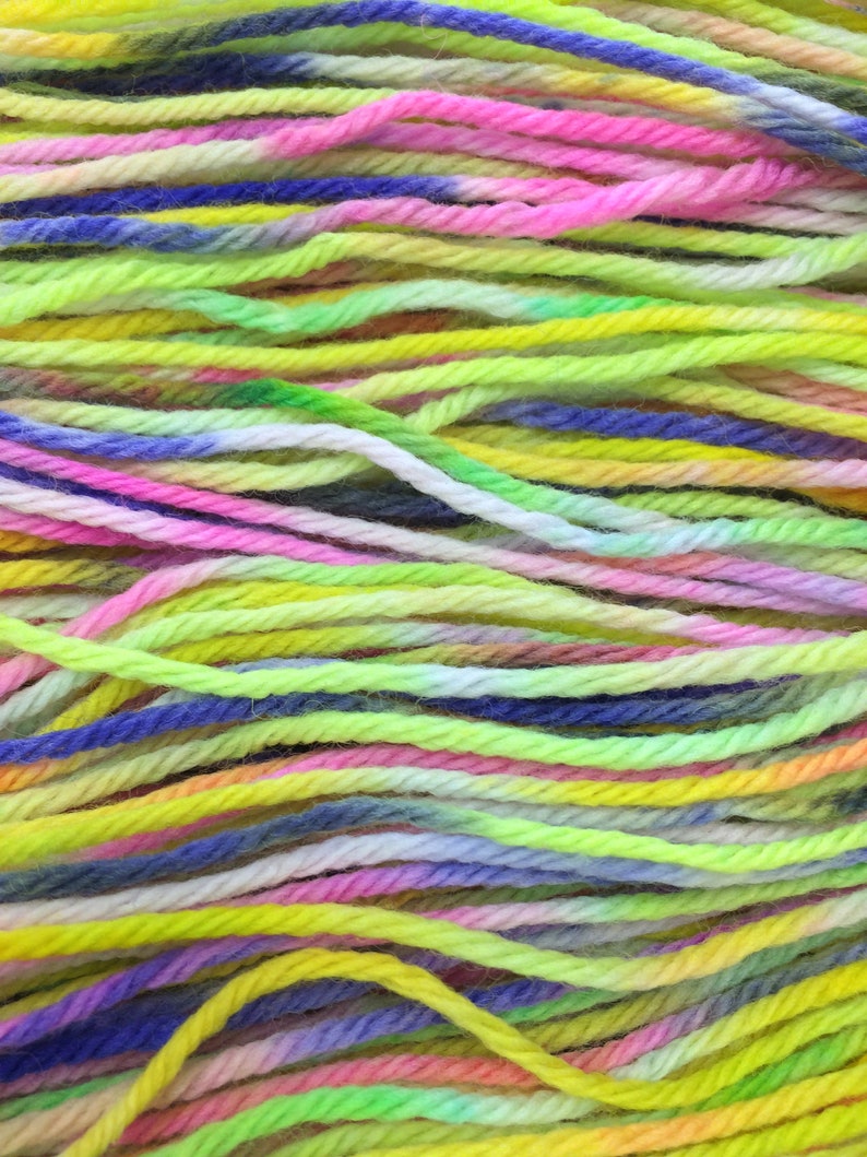 Fibers by Laura Worsted weight wool Flourescent Multicolored Hand Dyed Yarn