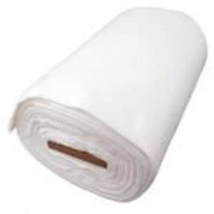 May include: A roll of white fabric, tightly wound and secured with a brown cardboard core. The fabric appears to be a solid, opaque material, suitable for various crafting or sewing projects. The roll is positioned horizontally, showcasing the clean, smooth surface of the fabric.