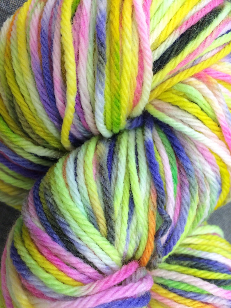 Fibers by Laura Worsted weight wool Flourescent Multicolored Hand Dyed Yarn